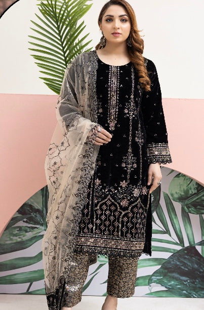Brit Valvet 3 piece_7044 Pakistani ladies suit black B37