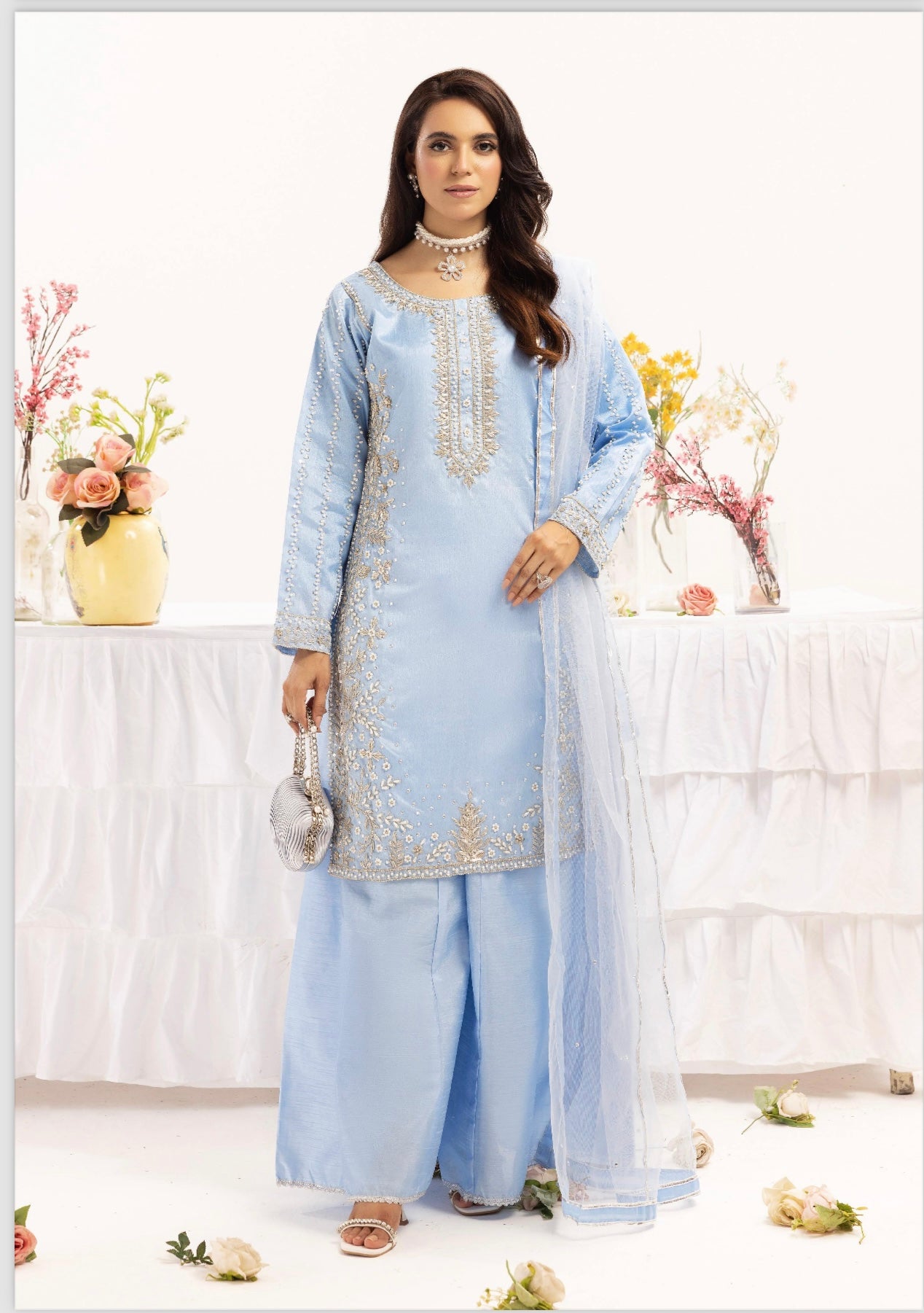 Simrans 3 piece raw silk hand work _321 B221
