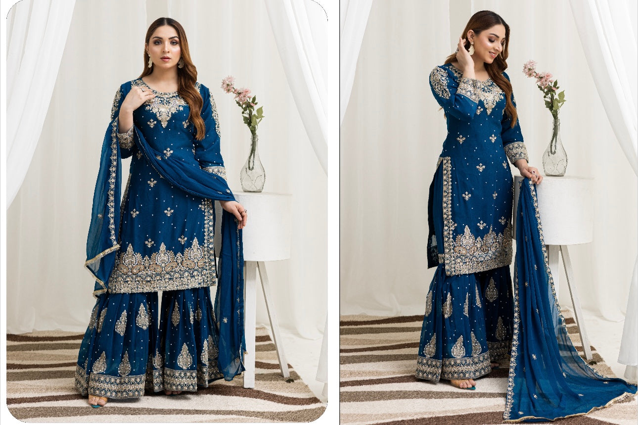 Brit Mother and Daughter 3 piece Chiffon_10032 Teal B10