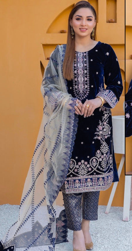 Brit Valvet 3 piece_7047 Pakistani ladies suit navy B37