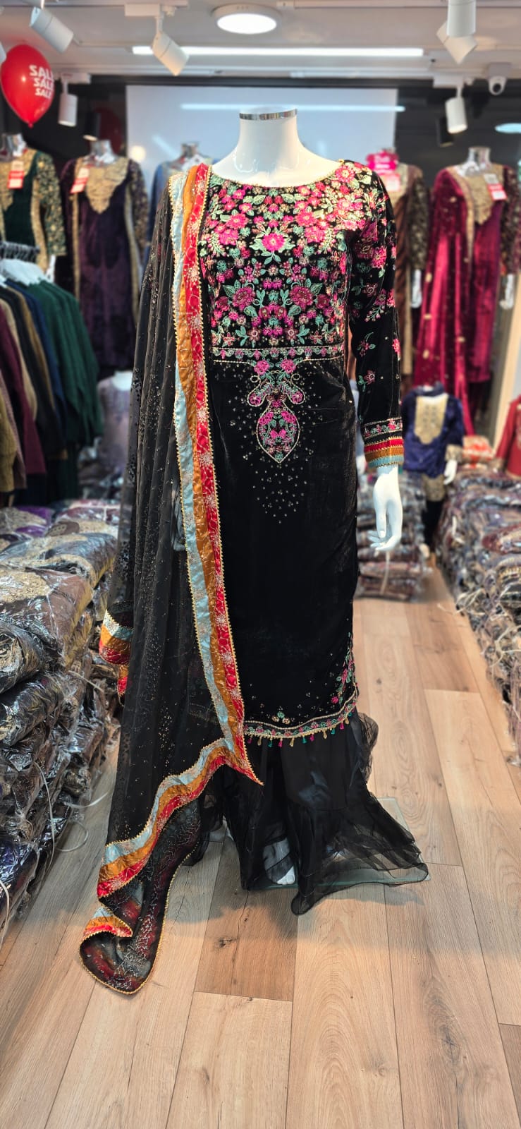 Brit 3 piece velvet_4090 Pakistani ladies suits black P2