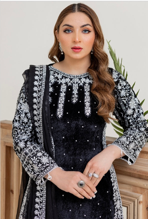 Brit 3 piece velvet_6040 ladies and kids Pakistani suit Black B13