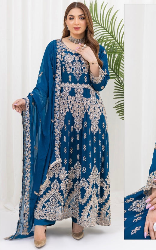 Brit 3 piece chiffon mother and daughter _100224 Teal ladies suit B139