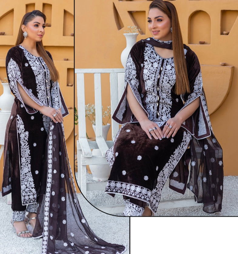 Brit 3 piece velvet_6087 ladies suit Brown B39