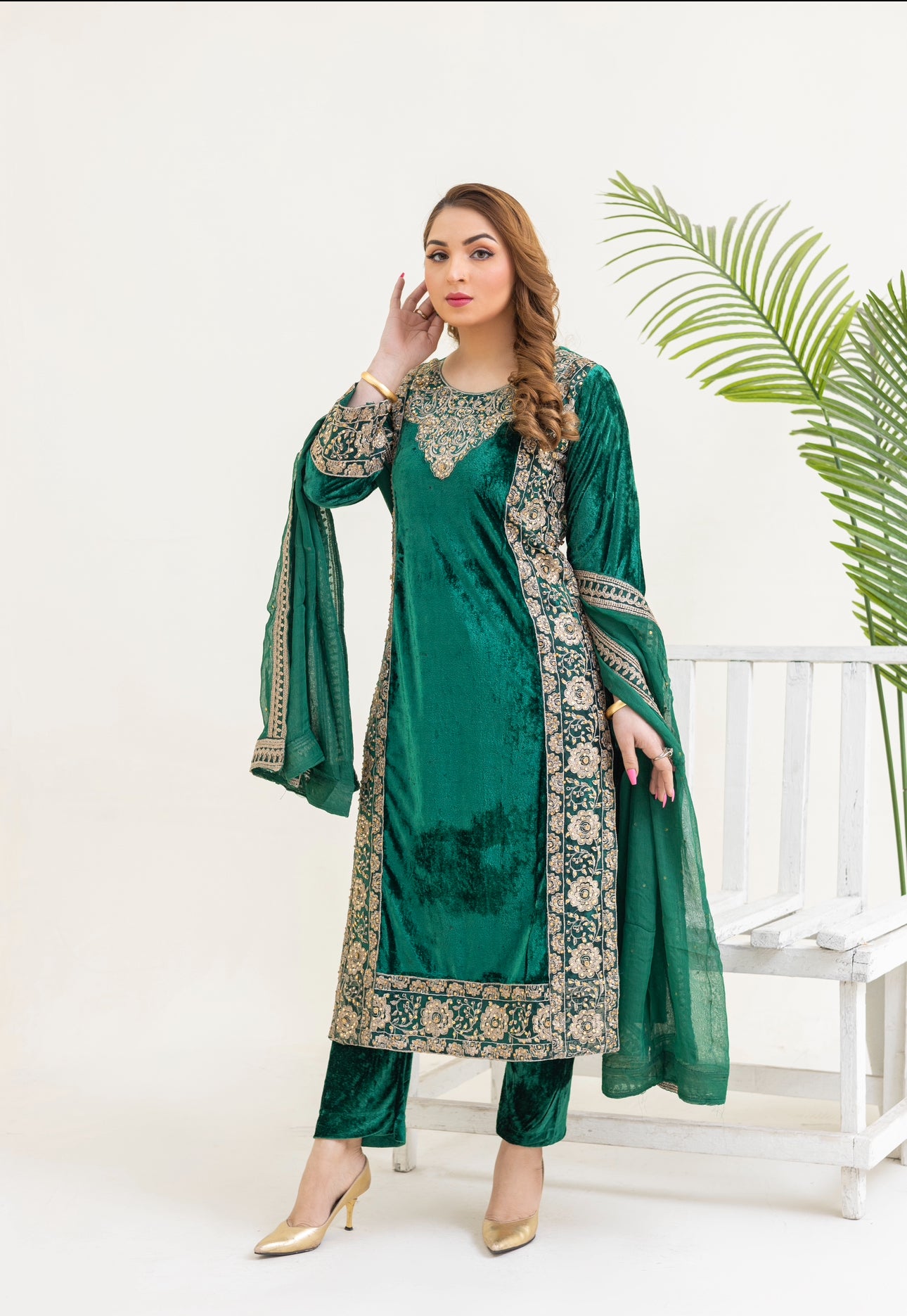 Brit 3 piece velvet wear_3014 Green B10