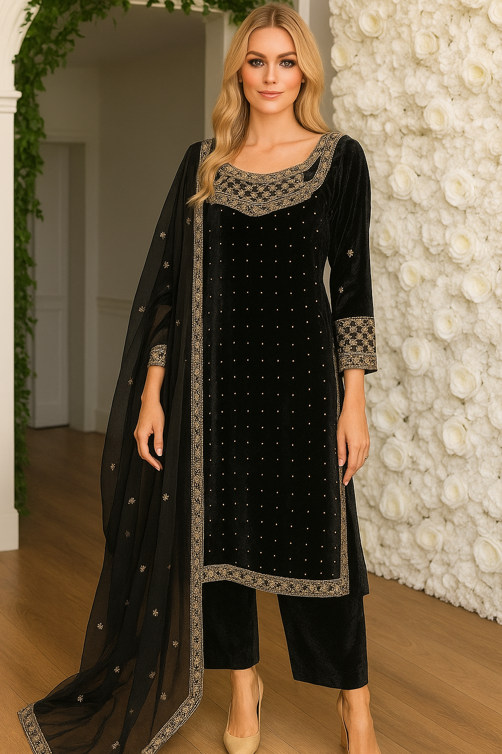 Brit 3 piece velvet_7019 ladies suit black B3