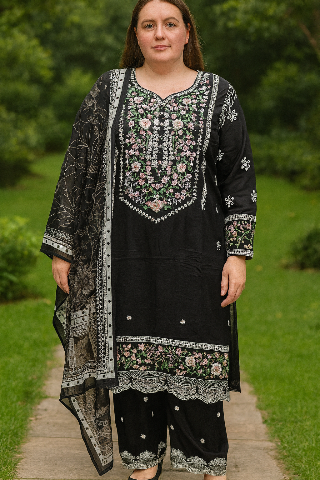 2XL , 3XL 3 piece luxury lawn_81042 Pakistani ladies suit B238