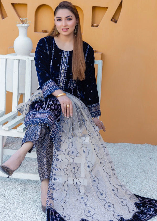 Brit Valvet 3 piece_6078 Pakistani ladies suit navy B37