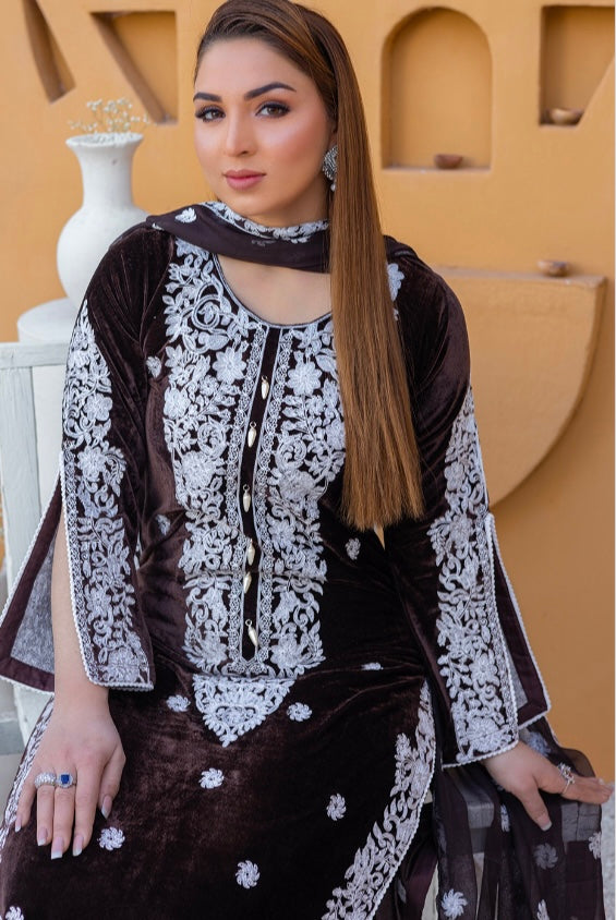 Brit 3 piece velvet_6087 ladies suit Brown B39