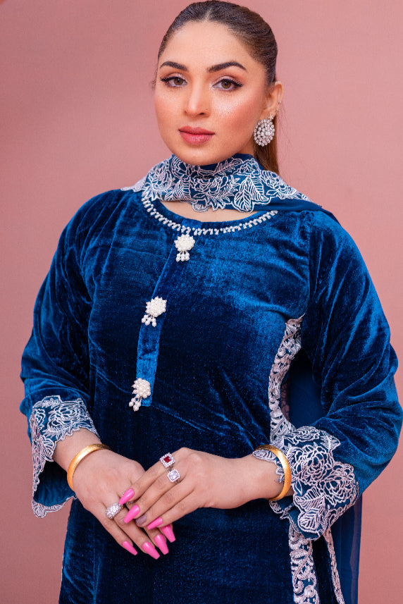 Brit 3 piece velvet_6002 Pakistani ladies suit Blue B1