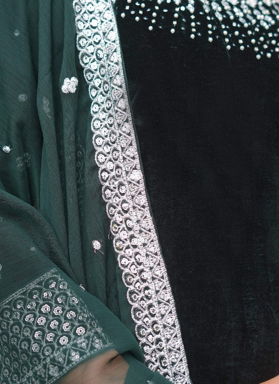 Brit Valvet 3 piece with chiffon dupata _3024 green B276