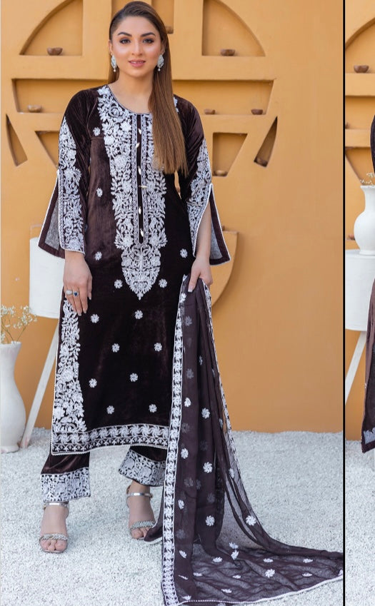 Brit 3 piece velvet_6087 ladies suit Brown B39