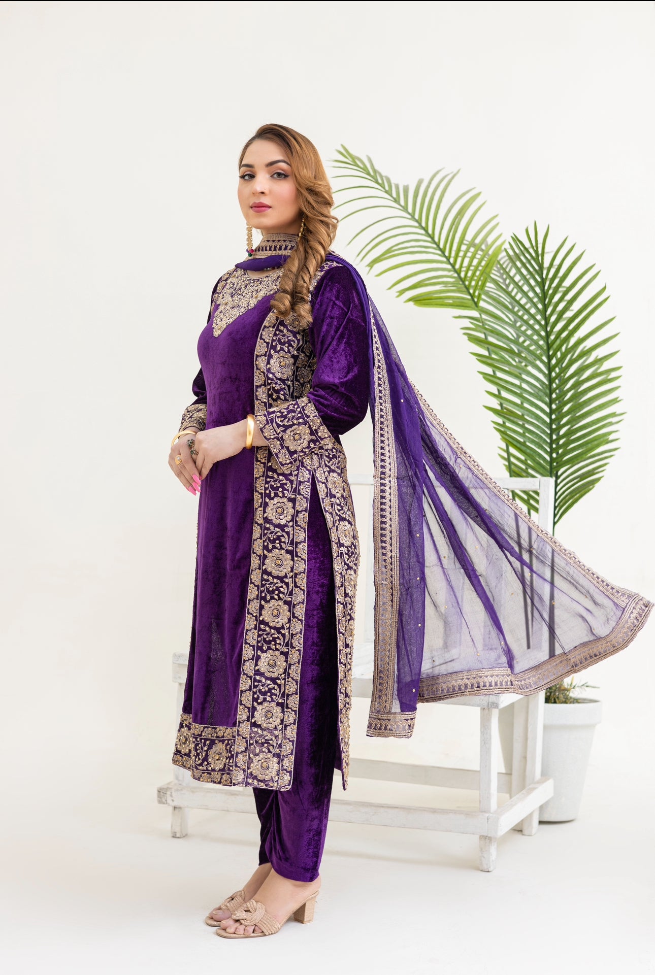 Brit 3 piece velvet wear_3013 purple B10