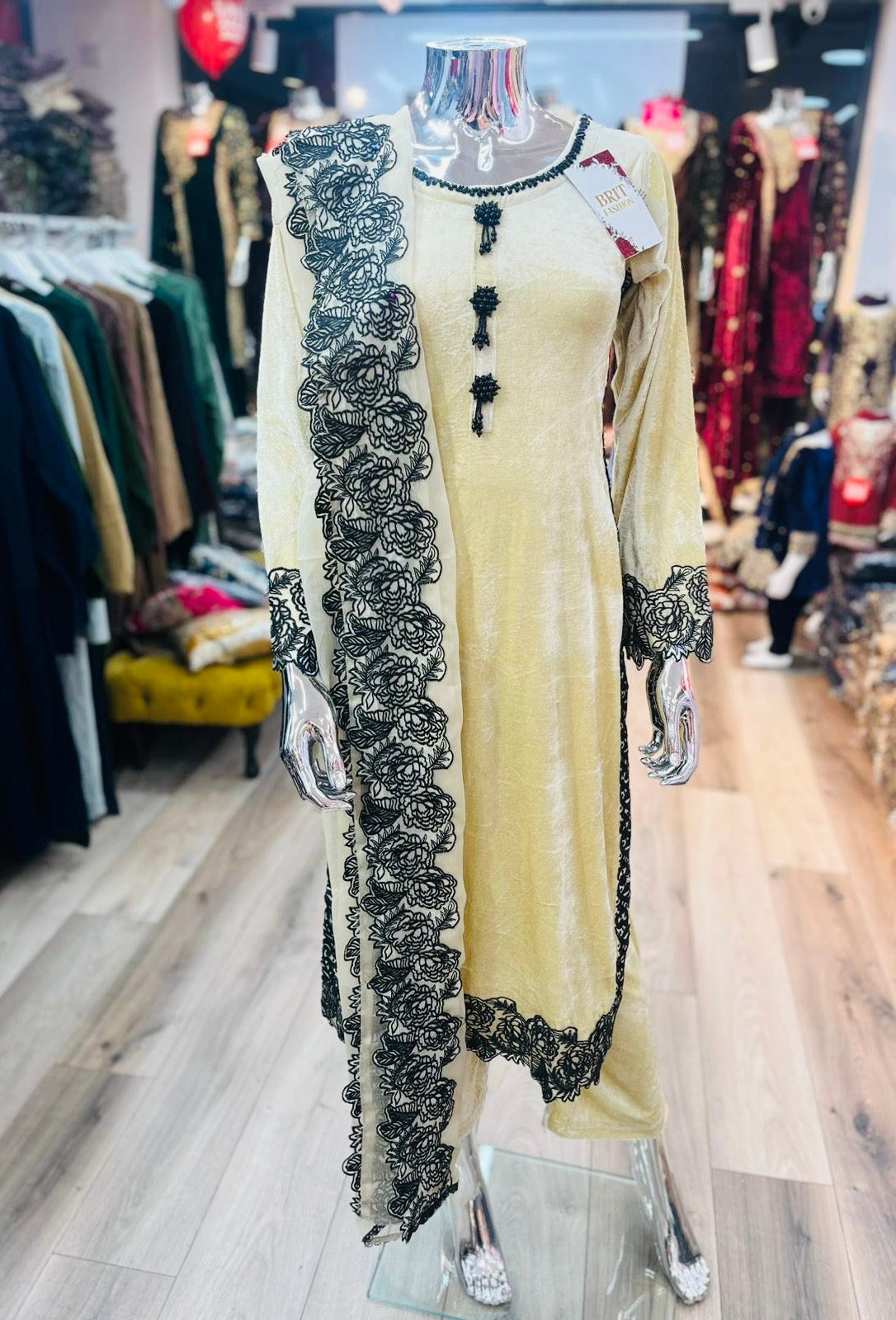 Brit 3 piece velvet_6004 Pakistani ladies suit cream B1