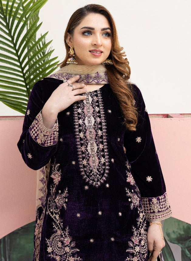 Brit Valvet 3 piece_7045 Pakistani ladies suit purple B37