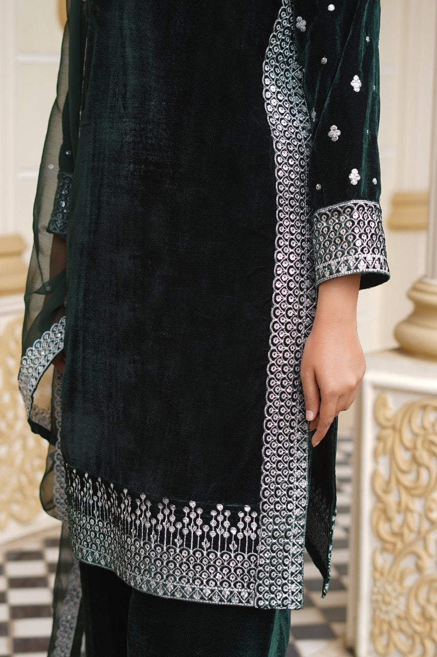 Brit Valvet 3 piece with chiffon dupata _3024 green B276