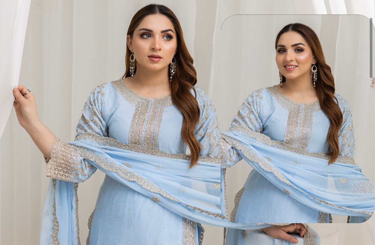 Brit Mother and Daughter 3 piece Chiffon_10028 sky blue B99