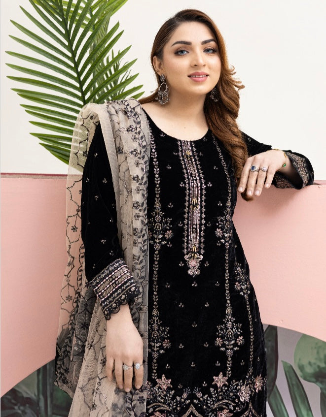 Brit Valvet 3 piece_7044 Pakistani ladies suit black B37