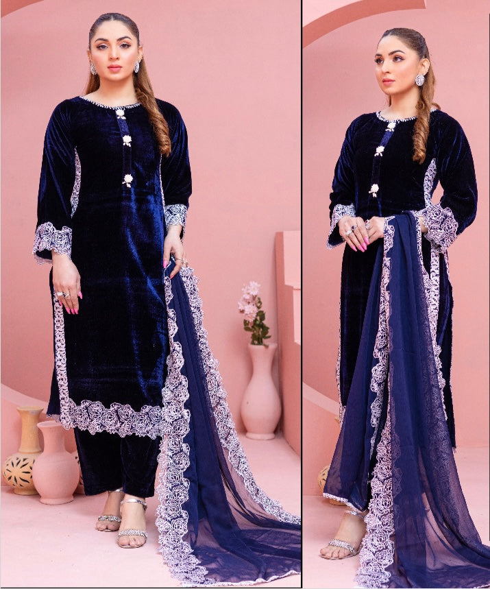 Brit 3 piece velvet_6005 Pakistani ladies suit nevy B1