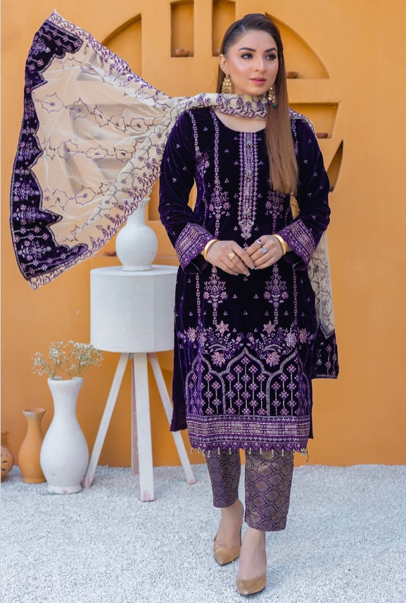 Brit Valvet 3 piece_6076 Pakistani ladies suit Purple B37