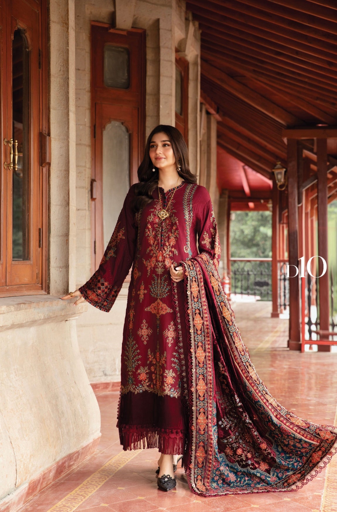 M B original 3 piece stitched_4039 Pakistani winter dress