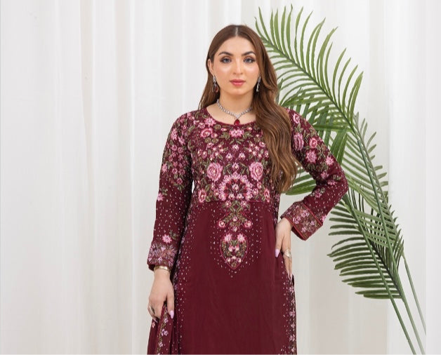 Brit 3 piece chiffon mother and daughter _100214 Maroon ladies suit B75