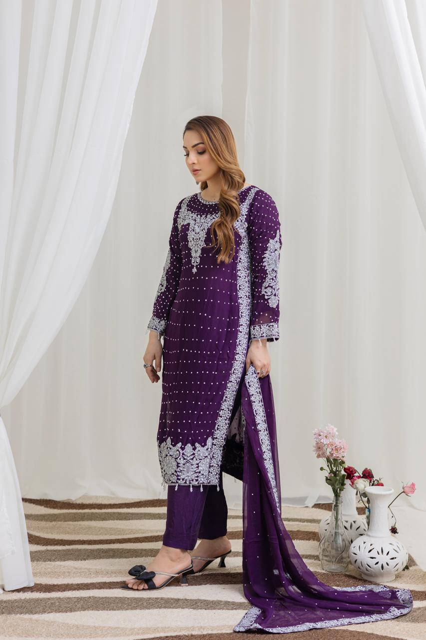 Brit mother and daughter 3 piece Chiffon_1000 Purple B92