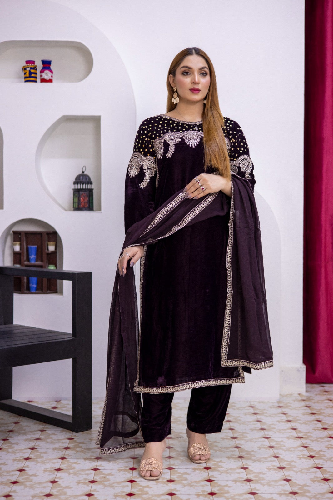 Brit 3 piece luxury Valvet_81042 Pakistani ladies suit Purple B299