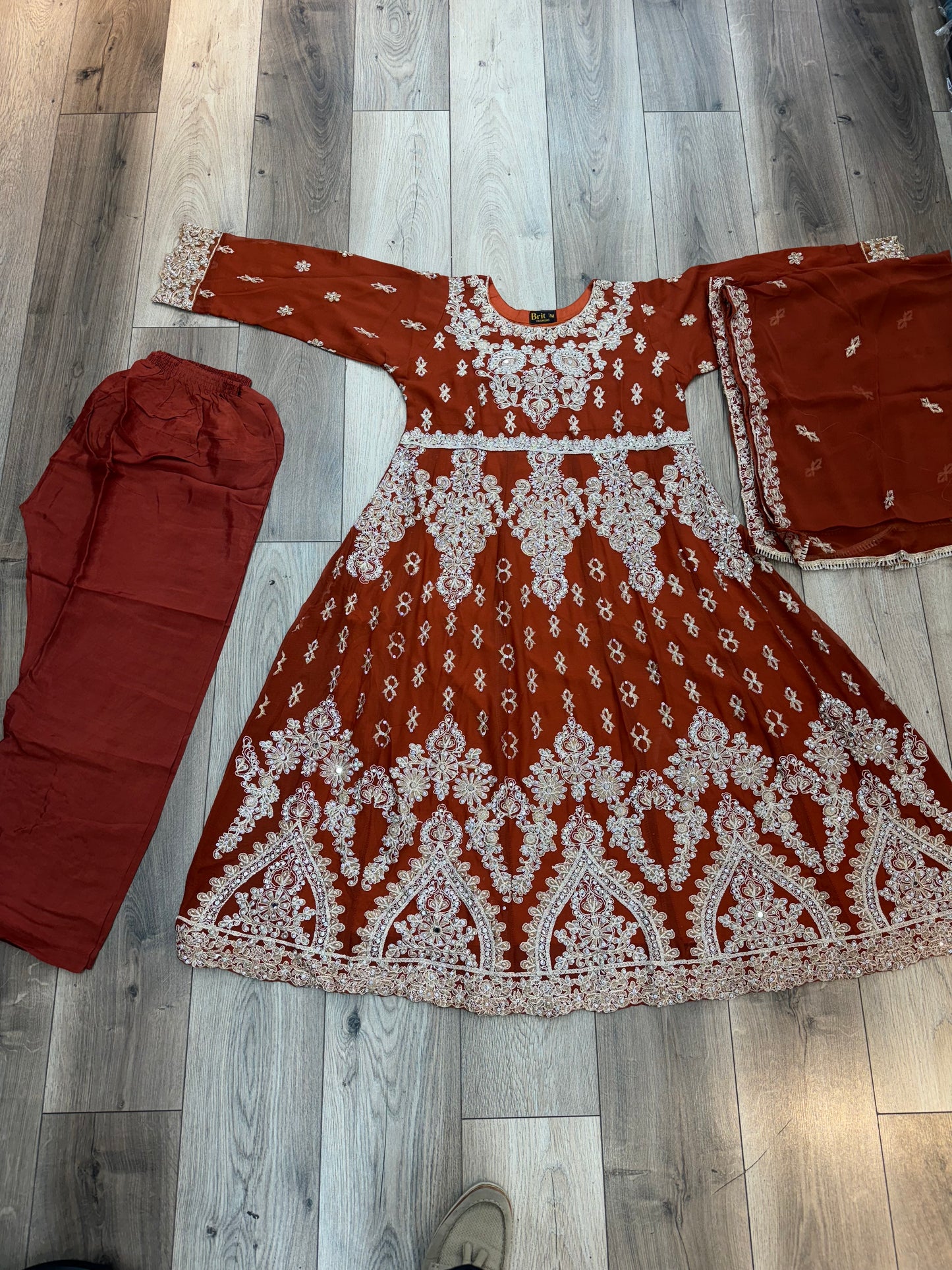 Brit 3 piece luxury chiffon Maxi_81042 Pakistani ladies suit Burn orange B255