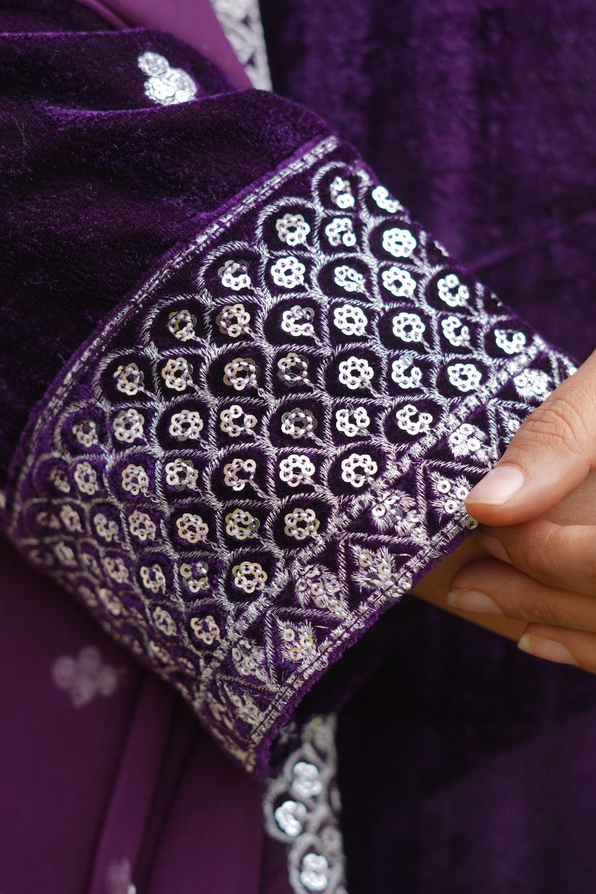 Brit Valvet 3 piece with chiffon dupata _3024 Purple B276