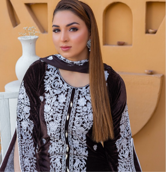 Brit 3 piece velvet_6087 ladies suit Brown B39