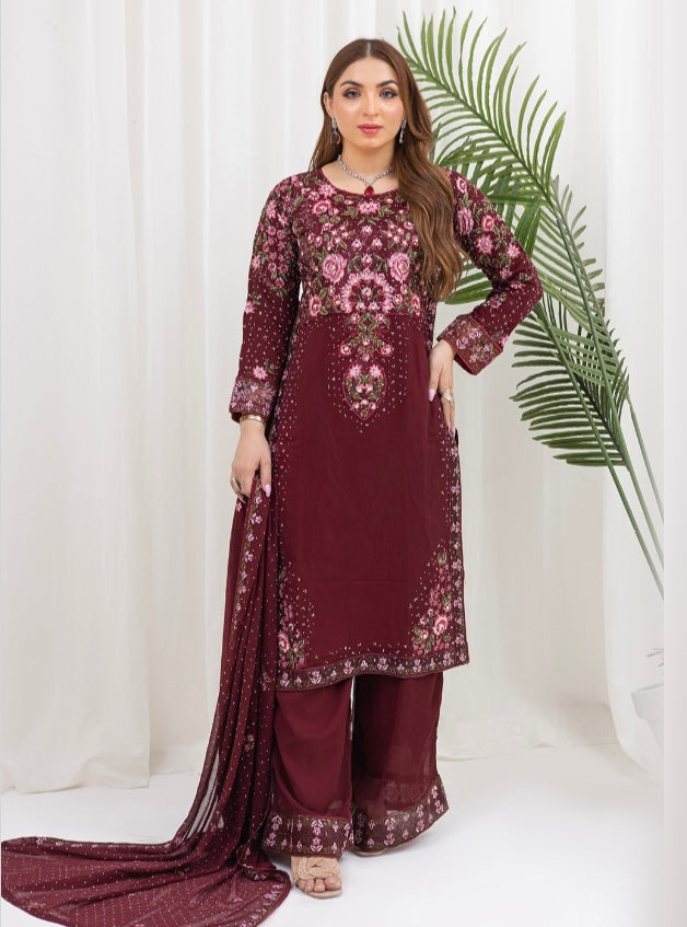 Brit 3 piece chiffon mother and daughter _100214 Maroon ladies suit B75