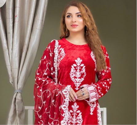 Brit 3 piece velvet_6009 Pakistani ladies suit wine B20