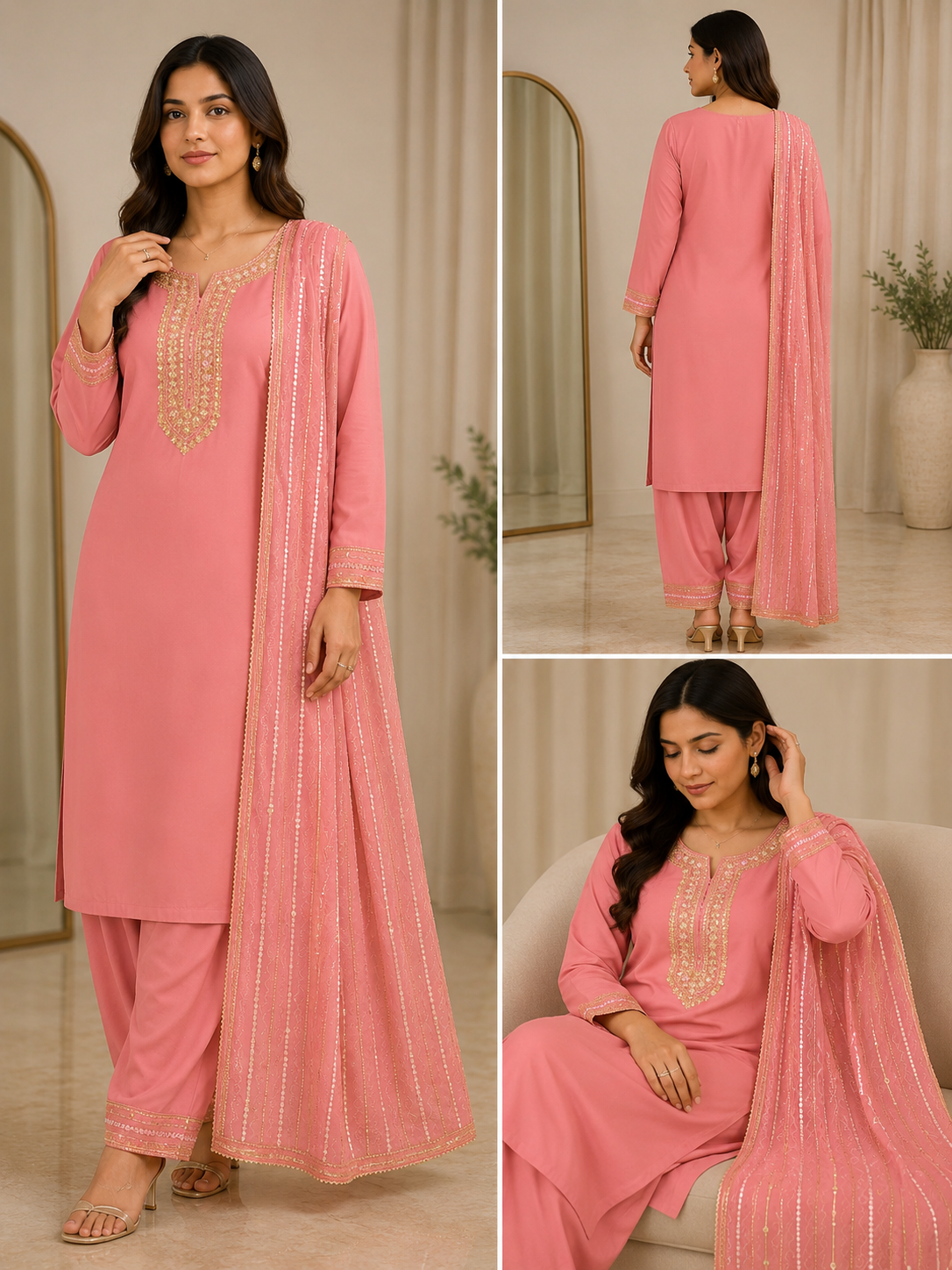BRIT 3 piece chiffon collection ladies dress B727