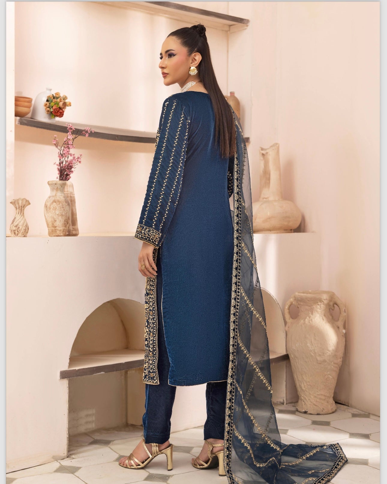 Brit 3 piece Designer luxury Valvet winter Pakistani ladies suit_B310