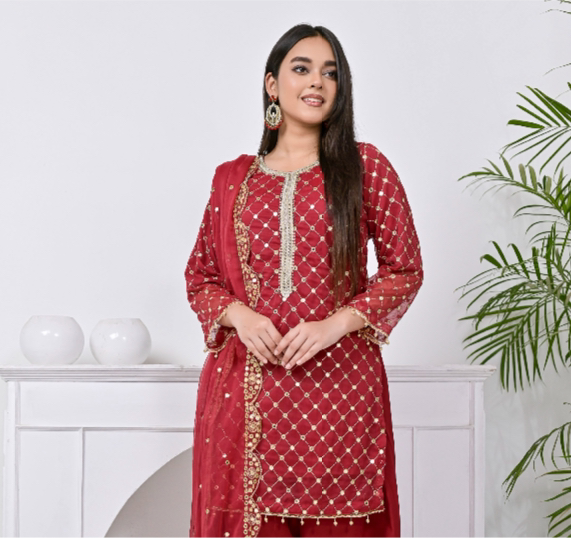 Brit 3 piece chiffon Faarshi shalwar _9002 Pakistani suits B77