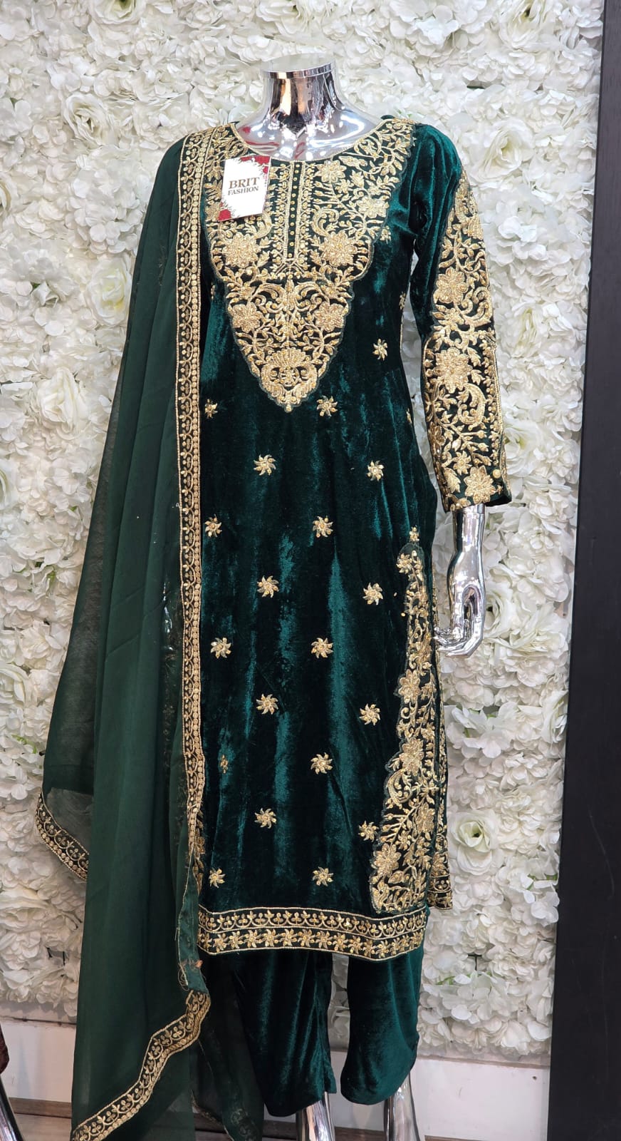 Brit 3 piece velvet_7049 ladies suit green B49