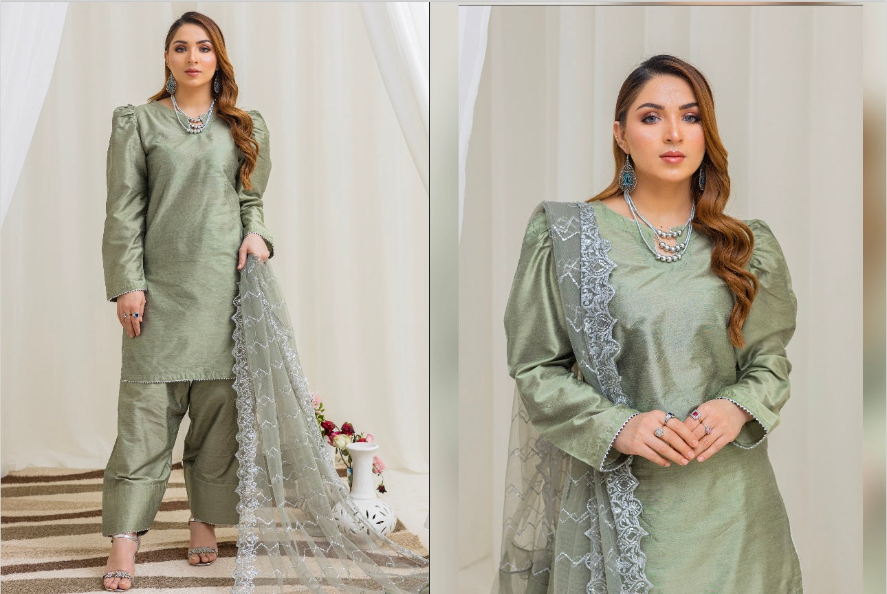 FARSHI SHALWAR 3 piece Raw silk_10081 Pakistani suits for ladies B114