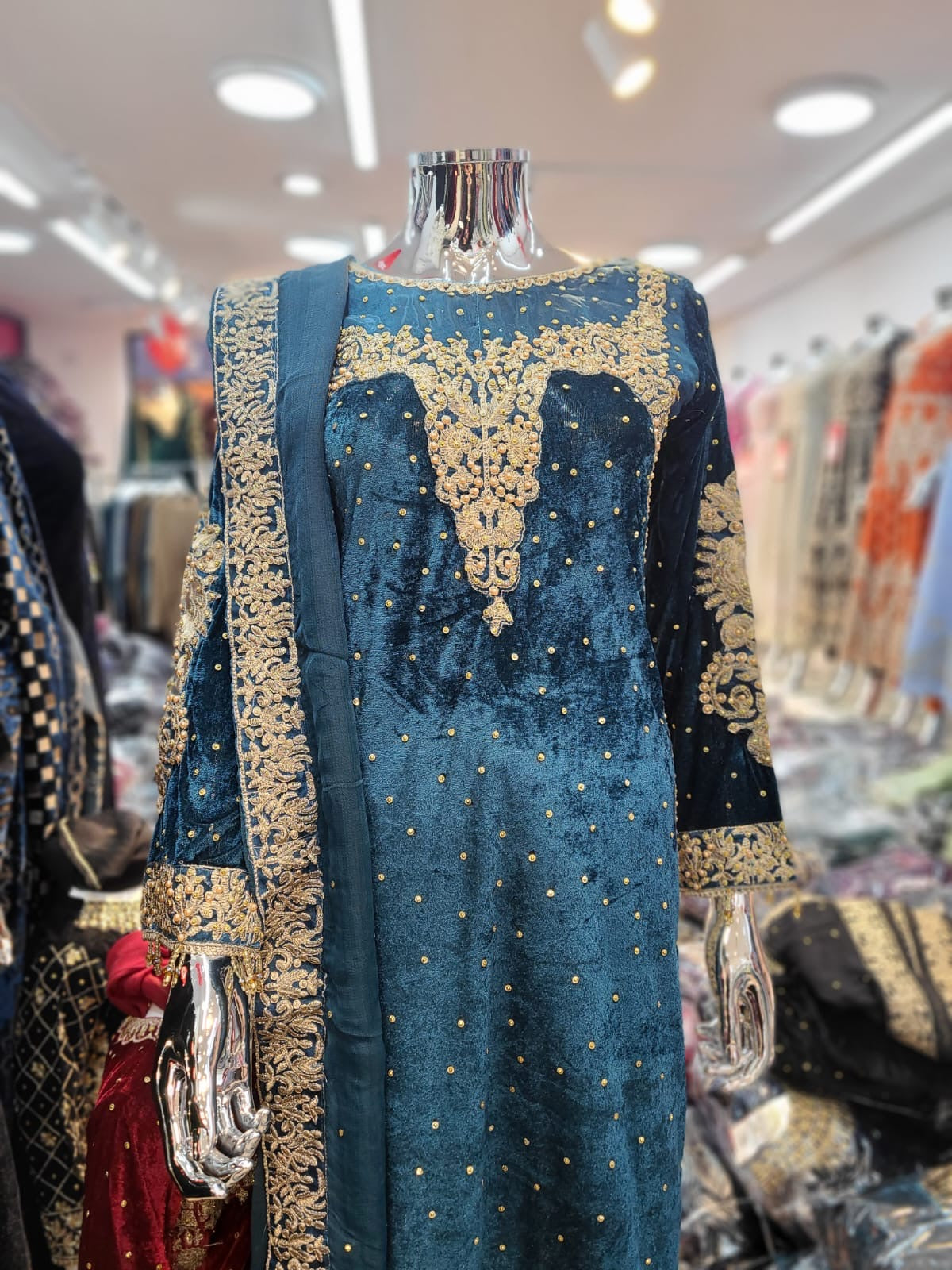 Brit 3 piece velvet_7010 ladies and kids suit Teal N2