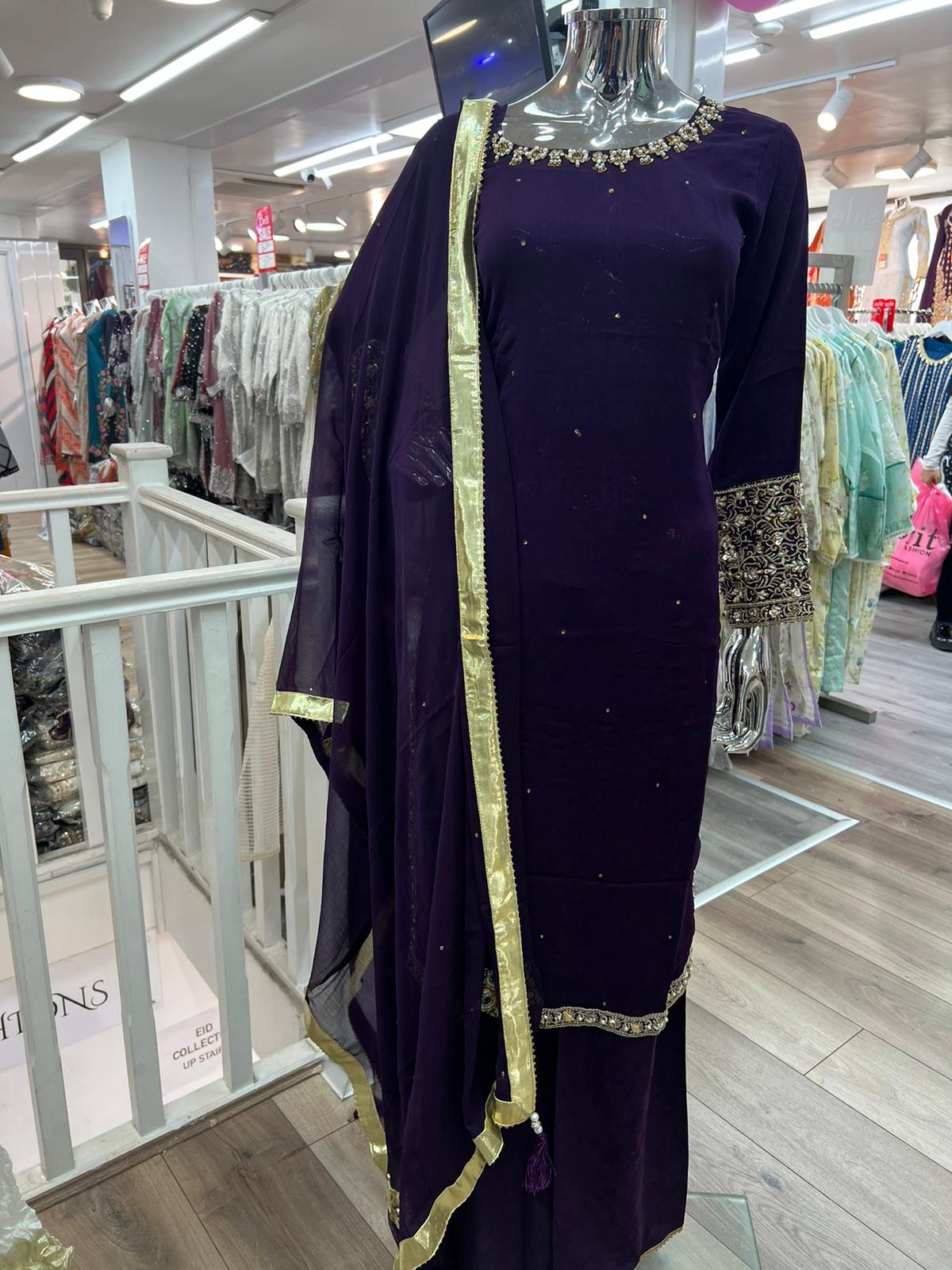 BRIT 3 piece lux CHIFFON_100311 Pakistani ladies suit Purple B209