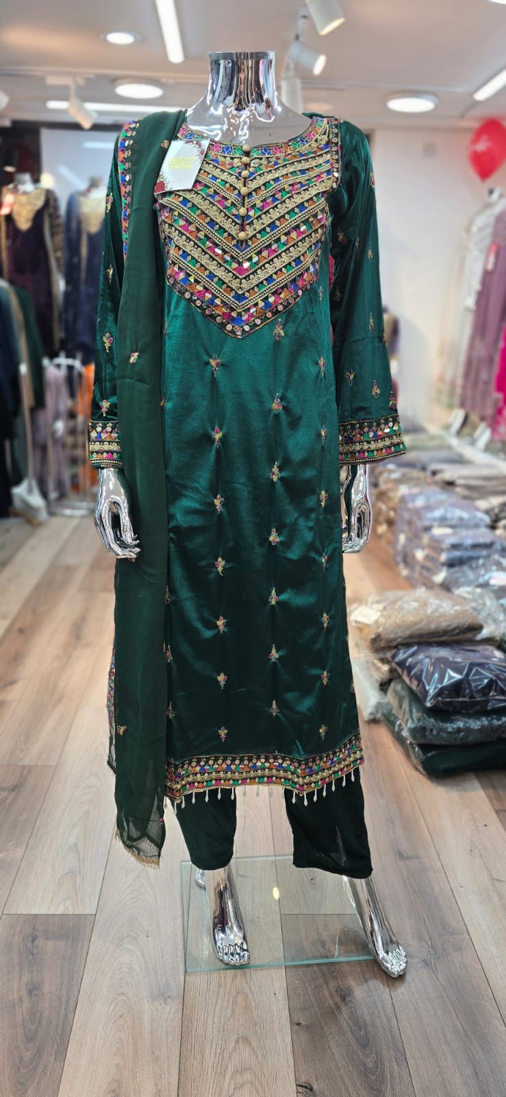 Brit 3 piece velvet_6023 Pakistani ladies suit green B16