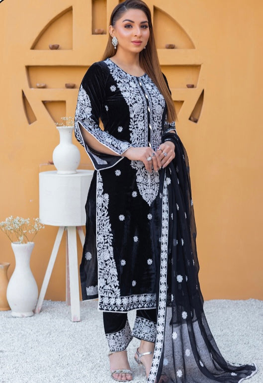 Brit 3 piece velvet_6086 ladies suit Black B39
