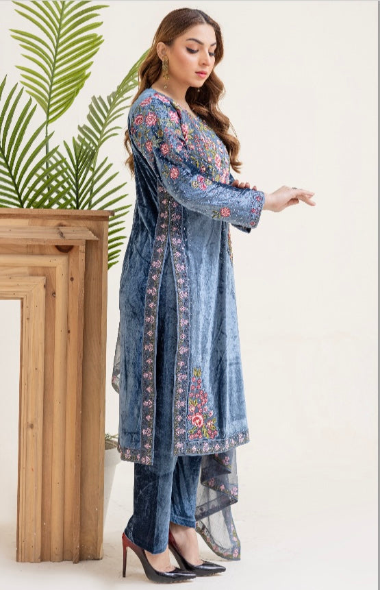 Brit 3 piece velvet_6026 Pakistani ladies suit grey B4