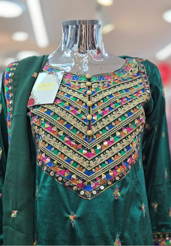 Brit 3 piece velvet_6023 Pakistani ladies suit green B16