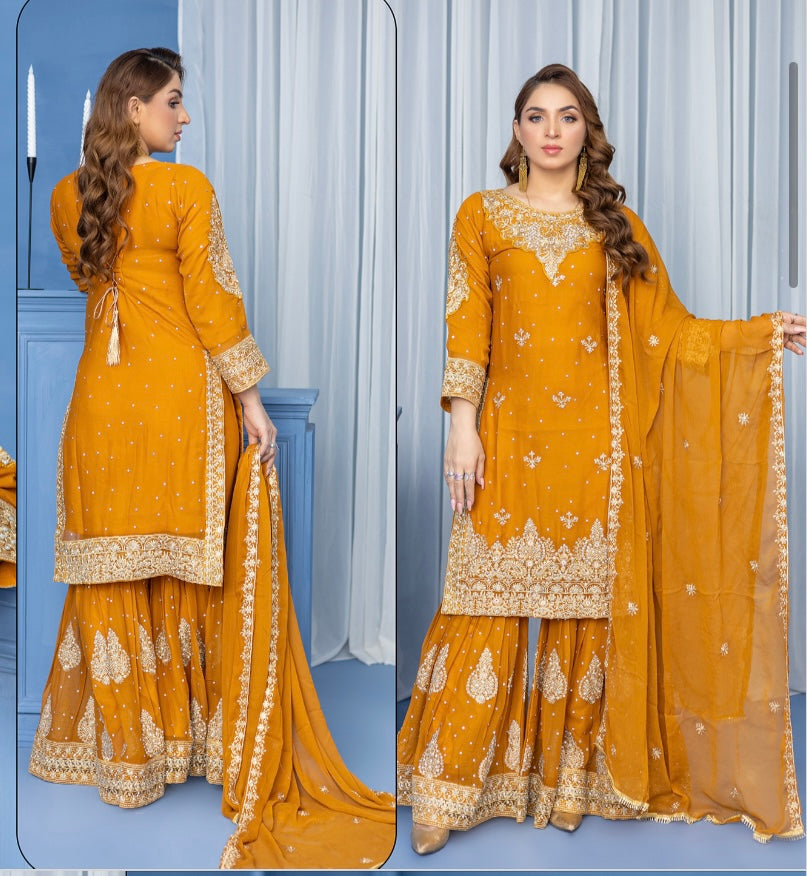 Brit Mother and Daughter 3 piece Chiffon_100293 yellow B100