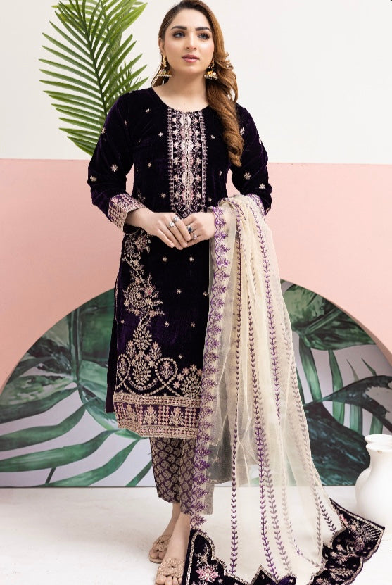 Brit Valvet 3 piece_7045 Pakistani ladies suit purple B37