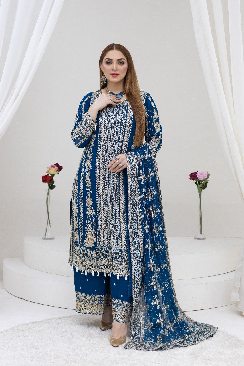 Brit 3 piece luxury chiffon_81042 Pakistani ladies suit Teal B245