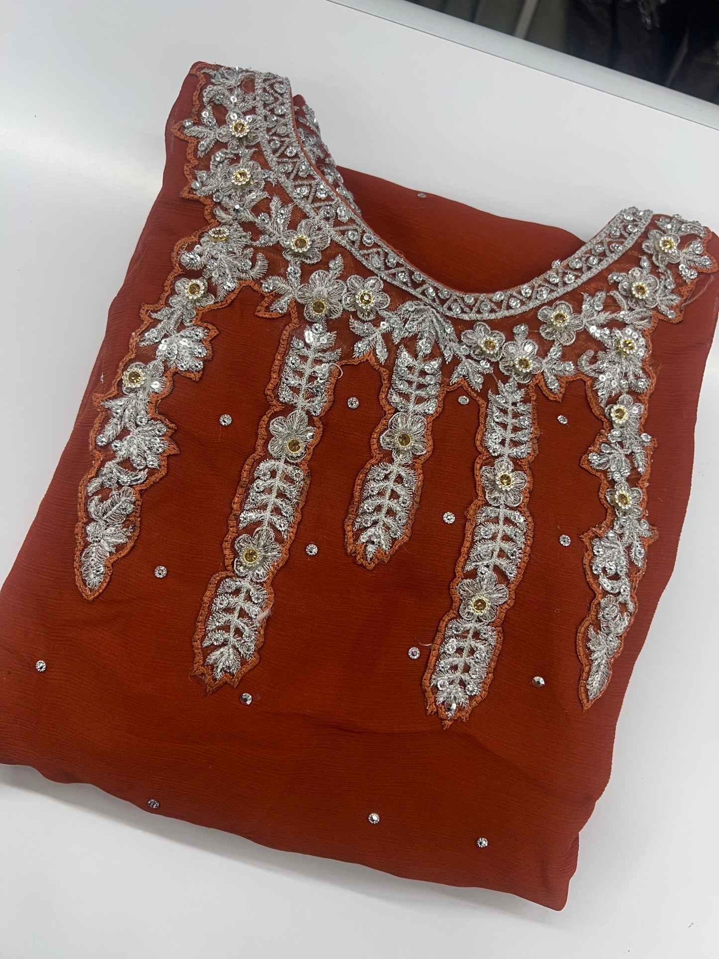 Brit 3 piece chiffon _8094 Rusty Orange With Palazzo trouser B77