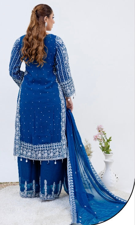 Brit 3 piece chiffon_8093 Teal with plazo B77