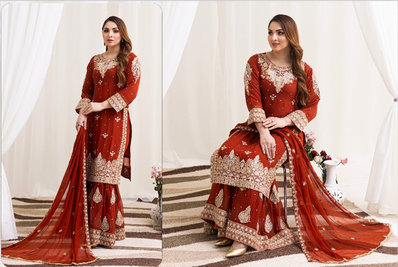 Brit Mother and Daughter 3 piece Chiffon_10030 orange B100